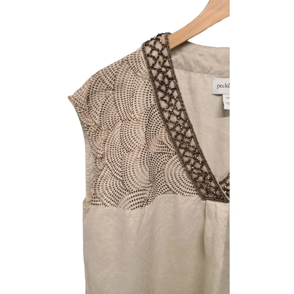 Peck & Peck Linen Tunic Womens Size Medium Sleeveless Embroidered Top - Picture 3 of 8